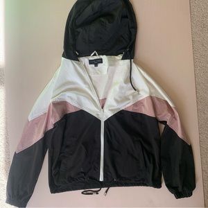 LoveTree tricolor (black, white, and dusty rose pink) windbreaker in Size Medium